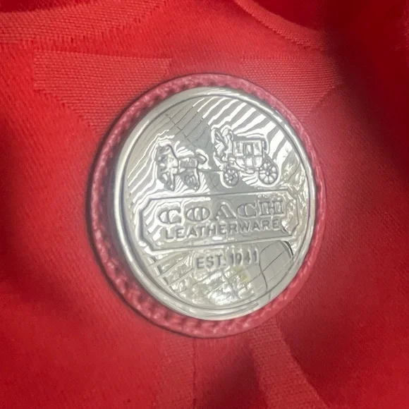 Coach Crimson Orange Signature Nylon ToteBag Leather Trim/Hangtag + Dust Bag 12” - Picture 6 of 16